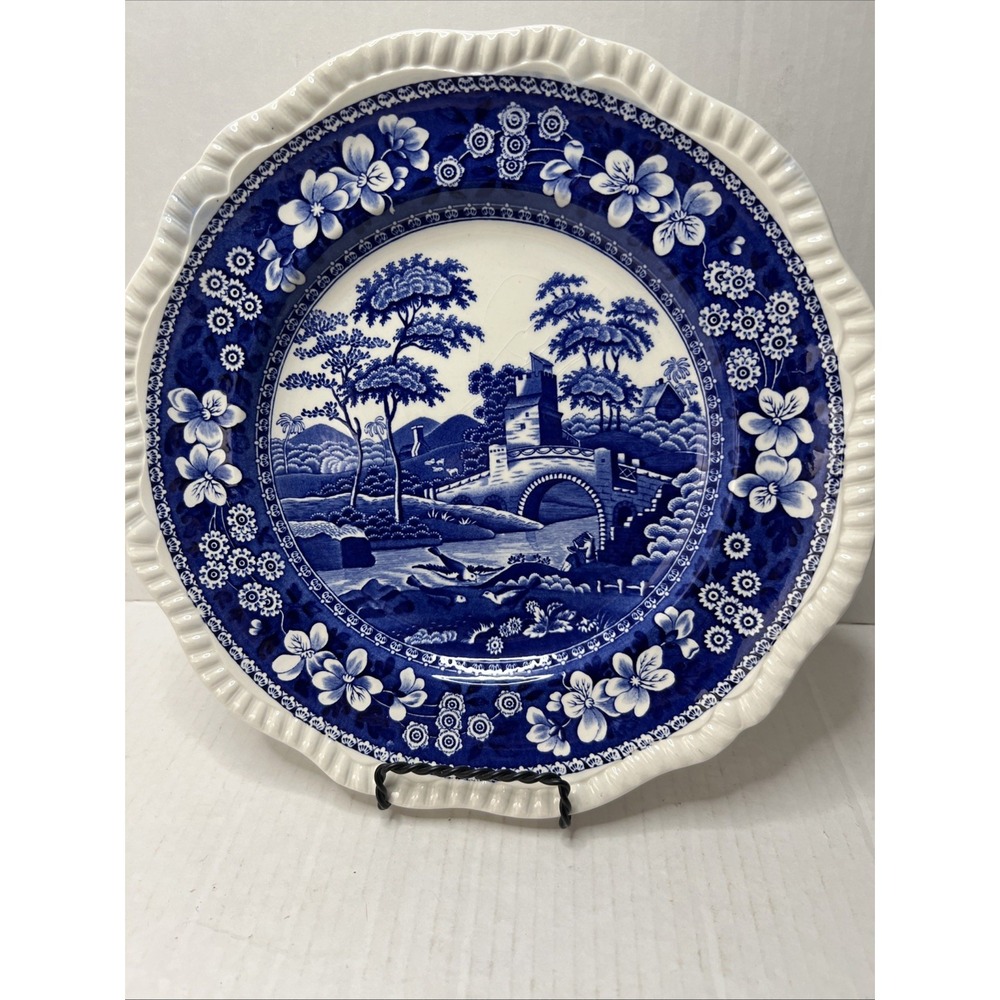Vtg Copeland England Spode's Tower 10.5"‎ Dinner Plates Flow Blue Gadroon Edge